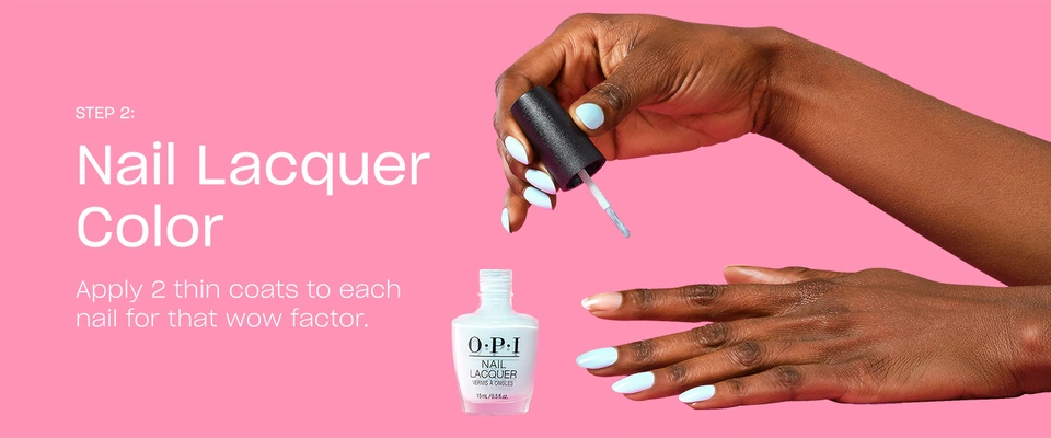 Step 2 apply 2 thin coats of OPI nail lacquer color